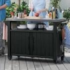 Arrilla Bar Cart Portable Outdoor Table Made of Durable Wood-look Resin And Stainless Steel Countertop Ideal For Kitchen Prep and Grilling