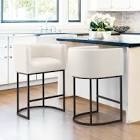 27" H Counter Height Bar Stools, Modern Barrel Counter Stools With Backrest And Arms, Metal Frames, Upholstered Accent Barstools For Kitchen Island