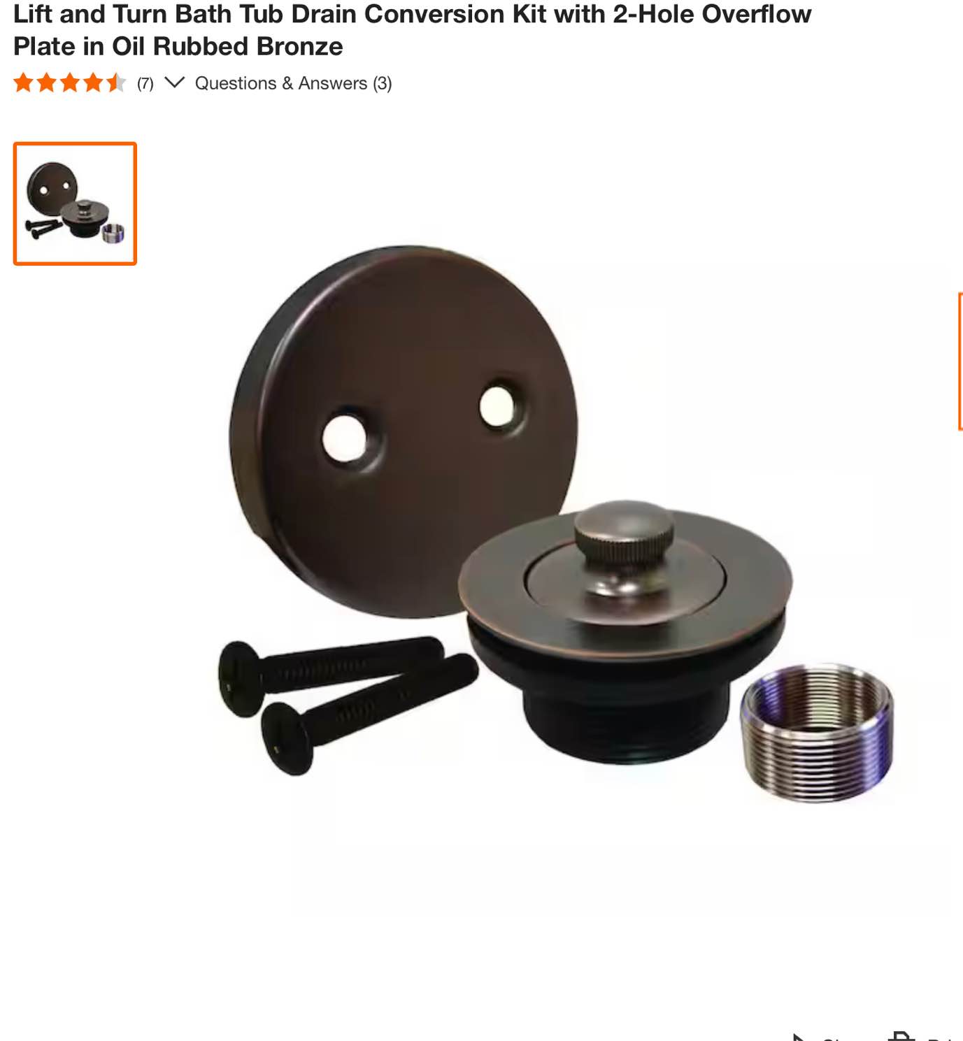 Lift and Turn Bath Tub Drain Conversion Kit with 2-Hole Overflow Plate in Oil Rubbed Bronze