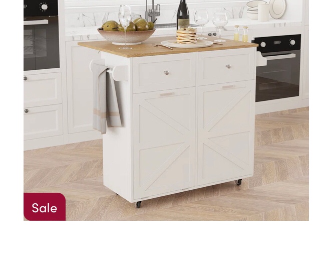 Rubab 35.4" Kitchen lsland with Trash Can Cabinet, Locking Wheels, Spice & Tower Rack