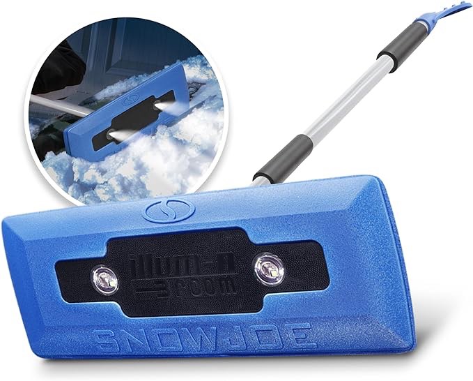 Snow Joe SJBLZD Illum-n LED Lighted 4-in-1 Snow Broom Plus Ice Scraper, 1, Blue