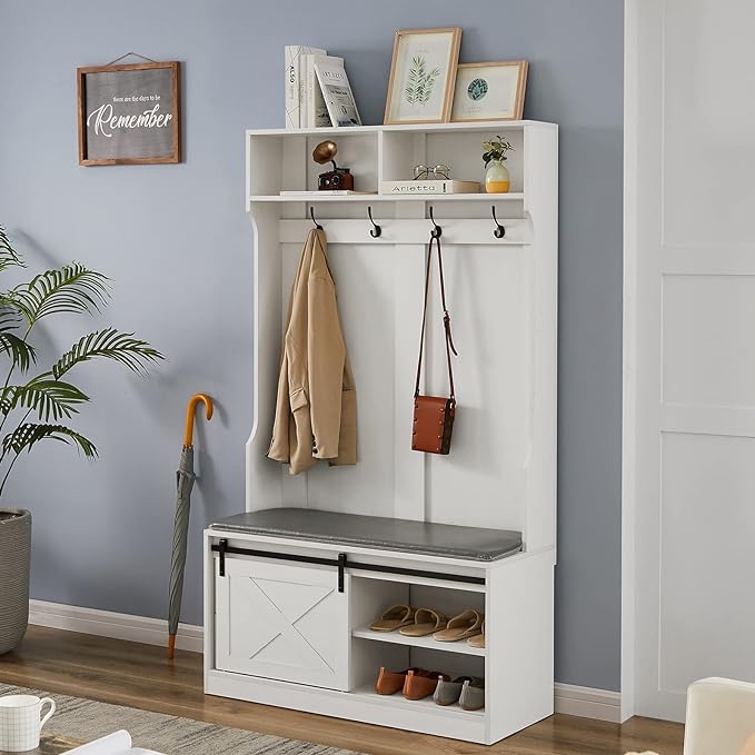 Rustic 3 X Hall Tree with 3 Hooks White (Similar to stock photo)