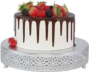 FEICTPOX Cake Stand, Metal Round Cupcake Dessert Stand Cake Display Holder Cookies Fruit Serving Tray Decor for Wedding Party Birthday Baby Showers Anniversary (16in, Silver,Hi-Q)