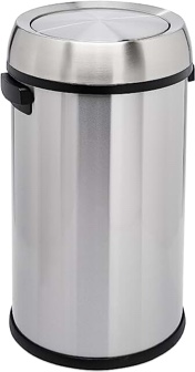 Amazon Basics Round Stainless Steel Trash Can with Swing lid - 65 Liter