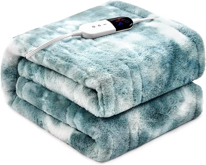 BENFOX Electric Heated Queen Blanket 84"x90",Luxury Grey Faux Fur Electric Blanket,Fast Heating Soft Fluffy Thick Electric Blanket with 6 Heating Levels & 10H Auto Off