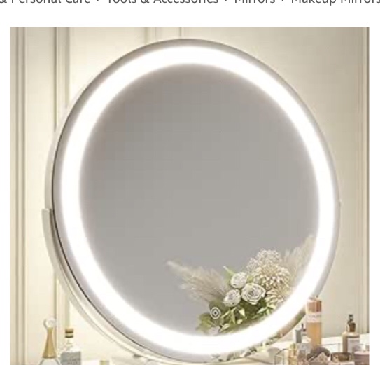 ROLOVE Vanity Makeup Mirror with Lights, 18 Inch LED Makeup Mirror, Lighted Vanity Mirror with Lights, Smart Touch Control 3 Colors Dimmable Round Mirror, Tabletop ï¼† Desk Mirror, 360Â°Rotation (White)