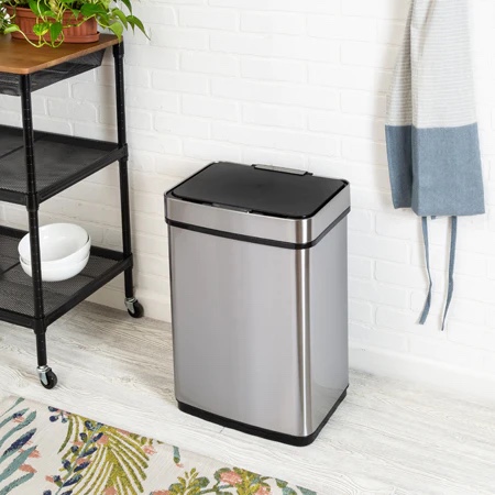 Silver 50L Stainless Steel Trash Can with Motion Sensor and Soft Close