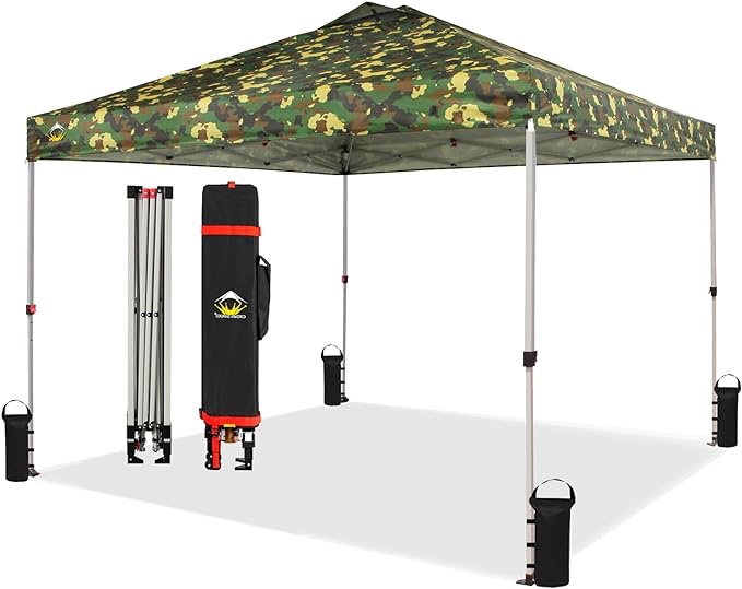 CROWN SHADES 10x10 Pop Up Canopy, Patented Center Lock One Push Instant Popup Outdoor Canopy Tent, Newly Designed Storage Bag, Camouflage Green