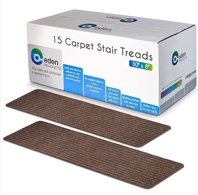 EdenProducts Non-Slip Carpet Stair Treads for Wooden Steps, 15pcs 8x30in Slip Resistance Indoor Peel & Stick Treads Carpet Runner Mats for Elders, Kids, Dogs, Staircase Step Rugs Stair Grips, Mocha