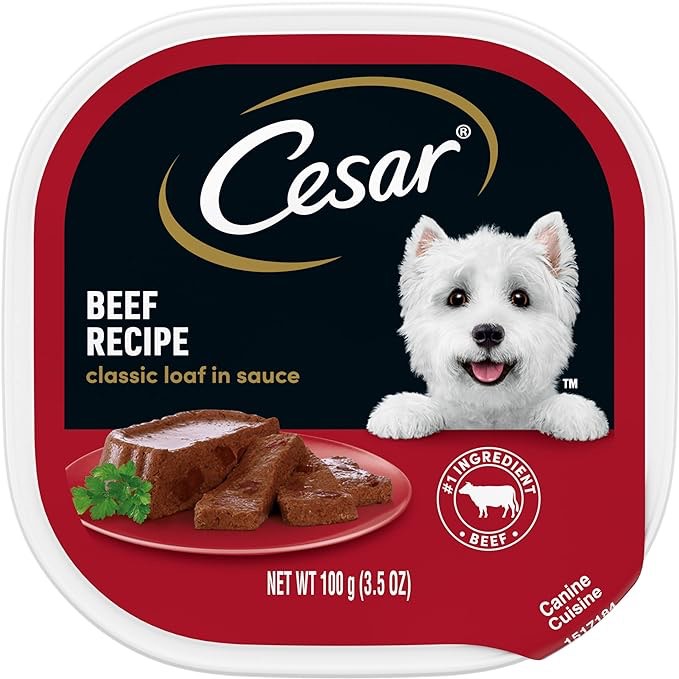 CESAR Adult Wet Dog Food Loaf in Sauce Beef Recipe, 3.5 oz. Easy Peel Trays, Pack of 24