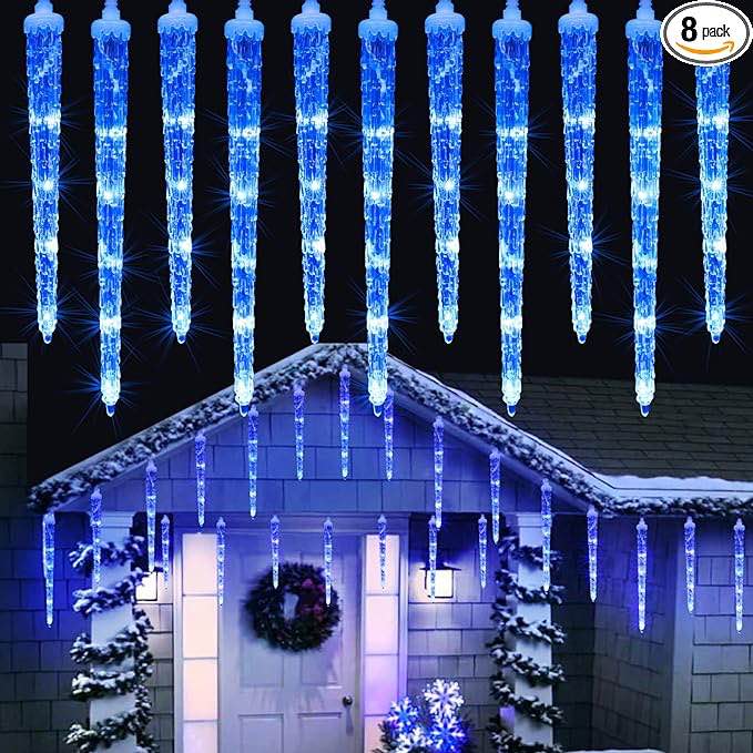 Joomer Icicle Christmas Lights Outdoor,13FT 20 Icicles 320 LED Meteor Shower Icicle Lights Timer Waterproof Connectable Christmas Dripping Icicle Lights for Home Xmas Decoration - Blue