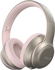 IFECCO Bluetooth Headphones Over Ear,Wireless Noise Canceling Headphones with Microphone,Foldable HiFi Stereo Bluetooth Headset with Soft Protein Earpads for Travel,Home,Office (Pink)