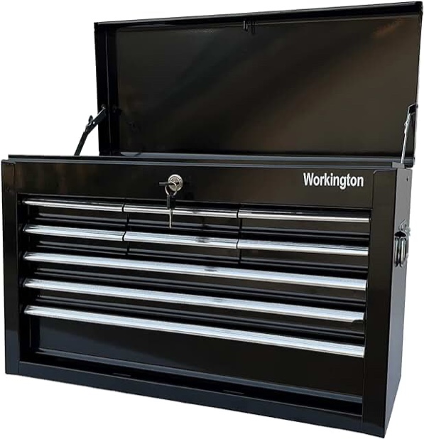 Workington Portable Metal Tool Chest with 9 Drawers, 24" 9-Drawer Tool Chest Cabinet with Ball Bearing Drawer Slides, Steel Tool Storage Box Organizer 4006 Black