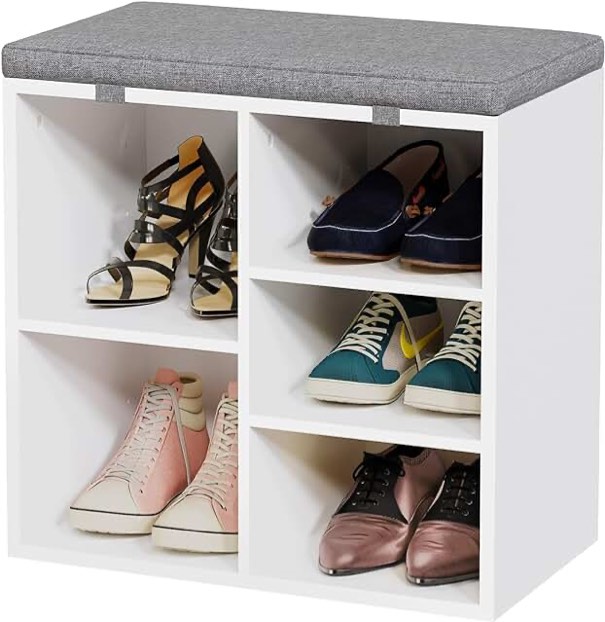IDEALHOUSE Shoe Storage Bench Cubby Organizer for Entryway, Shoe Bench Storage Rack with Foam Pad Seating Cushion for Hallway Bedroom Living Room Dorm and Small Apartment (White, 20 Inches)