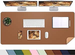 Leather Desk pad Protector, Large Desk mat with Natural Cork & PU Leather,Mouse pad,Non-Slip Office Desk Mat,Waterproof Desk Writing Pad for Office and Home (47in*23in, Brown)