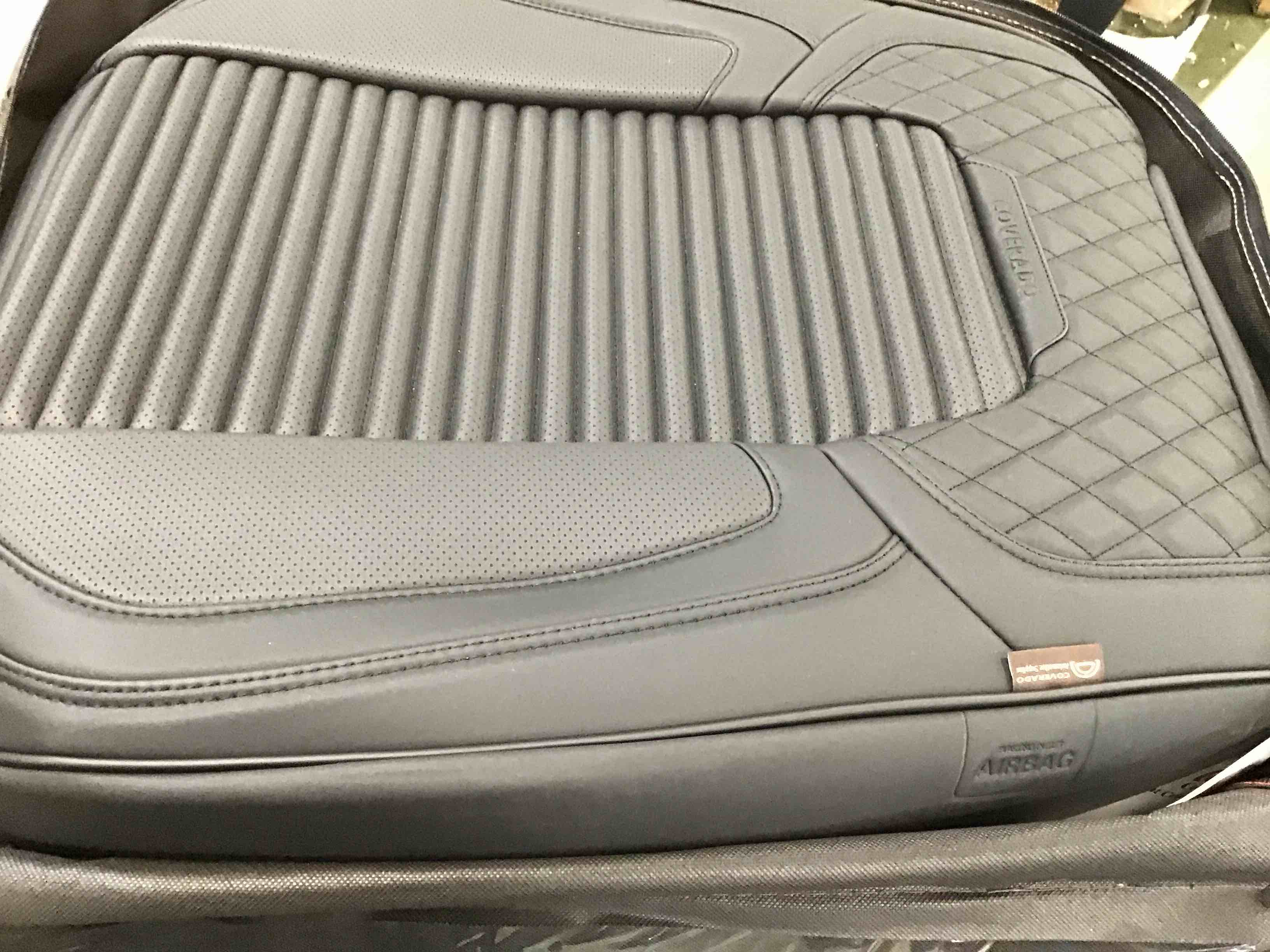 Coverado Car Seat Covers Full Set, Front and Back Seat Covers for Cars, Luxury Faux Leather Waterproof Seat Covers, Black Car Seat Covers, Car Seat Protector Accessories Universal Fit Most Vehicles