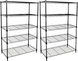 Simple Deluxe Heavy Duty 5-Shelf Shelving Unit,Plug Version, 29" D x 14" W x 61" H, Black, 5 Tier (HKSHLF29146105GLITEV2)