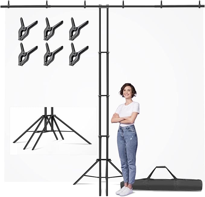 Julius Studio 10 ft. Wide 9.6 ft. Tall Large Heavy Duty Adjustable Backdground Support Structure System, Backdrop Stands for Backdrop Screen with High Stability, Durability, Spring Clamps, JSAG242