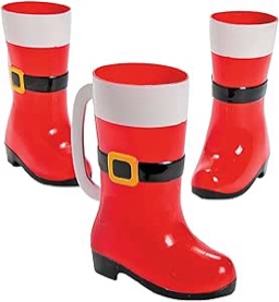 Fun Express Set of 12 Pieces Santa Boot Plastic Mugs, Each Holds 10 oz, BPA Free Plastic, Christmas Party Supplies, Multi-Color