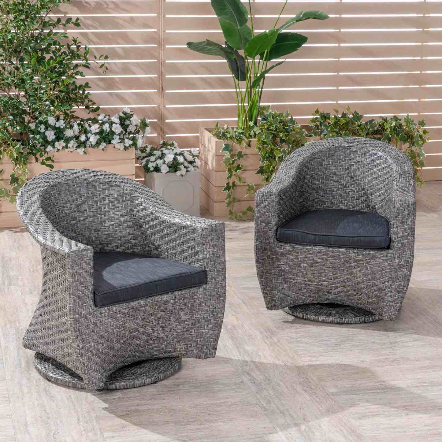 Larchmont Patio Swivel Chairs, Wicker with Outdoor Cushions