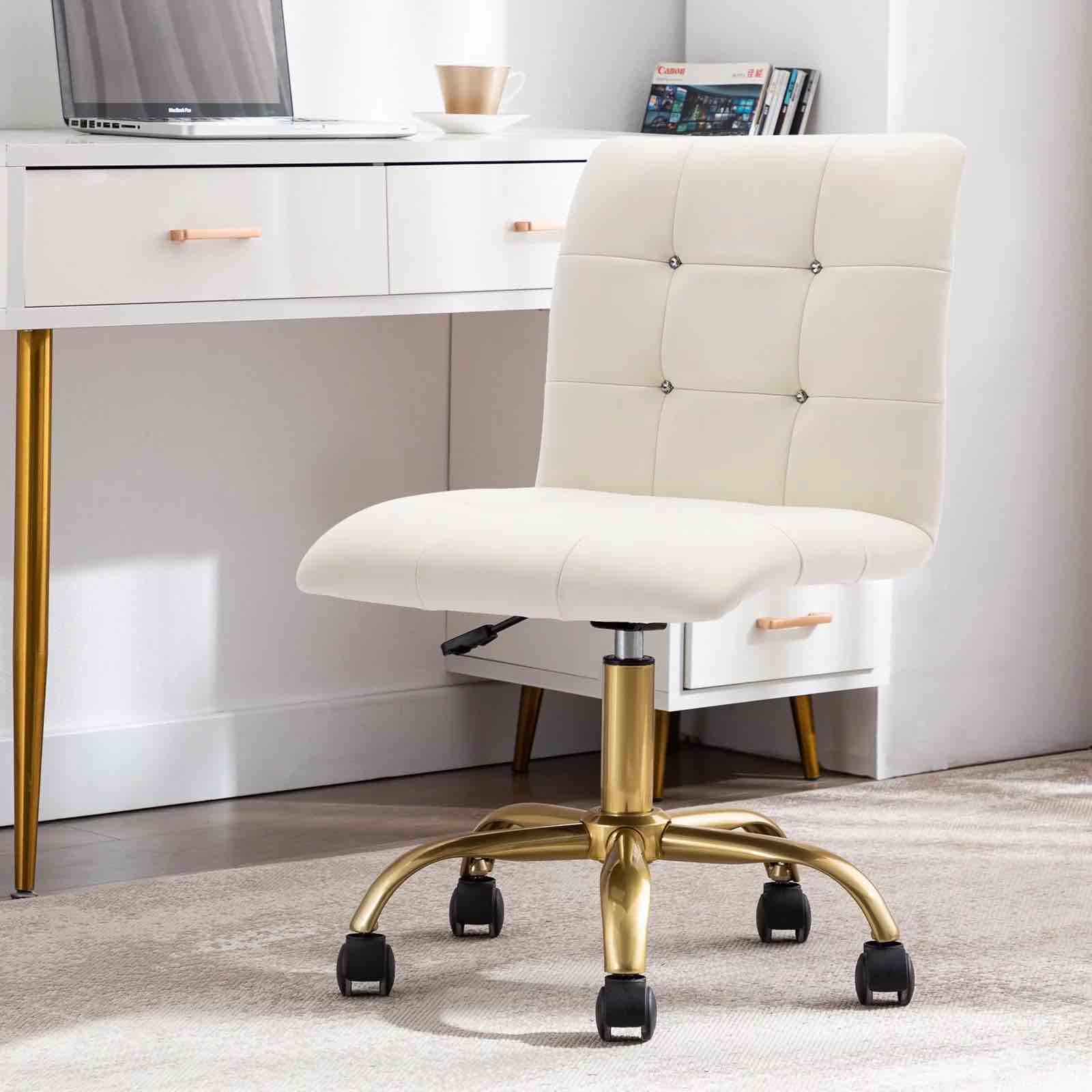 Duhome PU Leather Home Office Chair, White Desk Chair Tufted