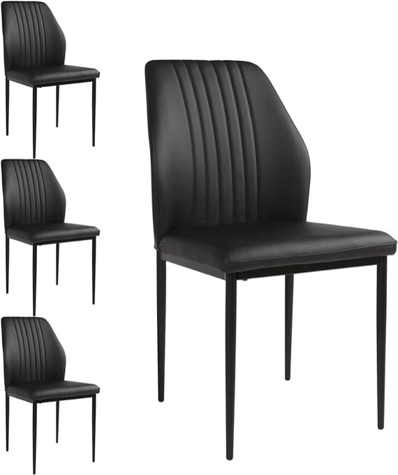 Dining Chairs Set of 4, Faux Leather Modern Style Kitchen Chairs (4 Black)