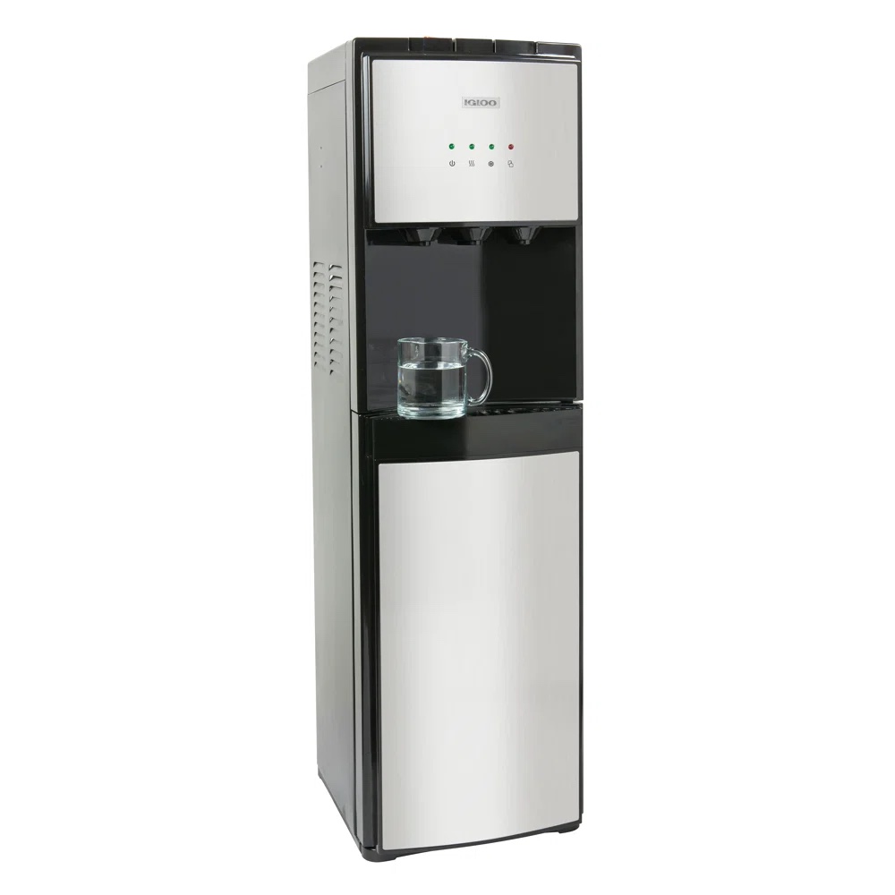 Igloo Stainless Steel Hot, Cold & Room Temperature Water Cooler Dispenser, Holds 3 & 5 Gallon Bottles, No Lift Bottom Loading, Child Safety Lock, Perfect For Homes, Kitchens, Offices, Dorms