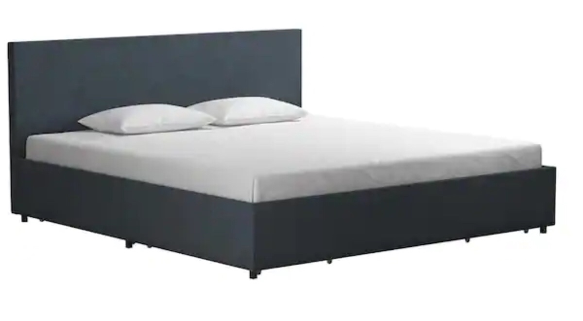 Kelly Navy Linen Upholstered King Bed with Storage (incomplete 1 box only)