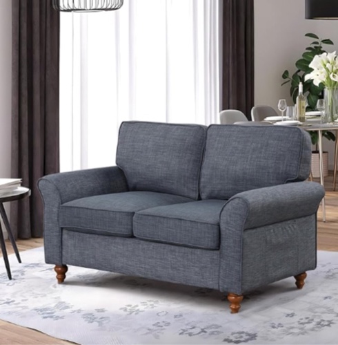 EBELLO Modern Linen Fabric Loveseat Sofa, Upholstered 2-seat Sofa Couch Wood Frame and Sturdy Legs for Living Room Bedroom Office, Grey (incomplete 1 box only)