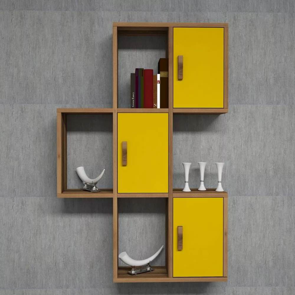 Flora – Walnut, Yellow Wall Shelf