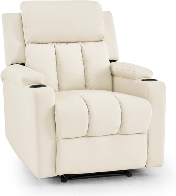 Furnimart Manual Recliner Chair, Breathable Leather Chair with Chunky Overstuffed Cushion, Single Sofa Recliner for Adults for Home Theater Living Room Bedroom (PU Beige (incomplete 1 box only consisting of arms)