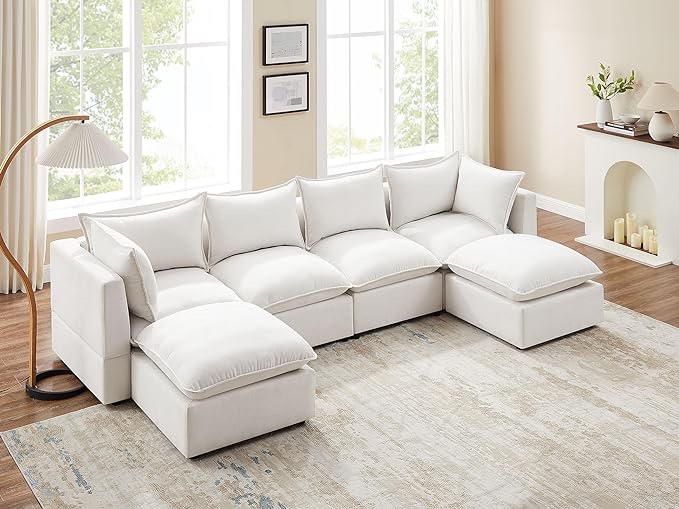 VANOMi Modular Sectional Sofa, Convertible U Shaped Sofa Couch, Modular Sectionals with Ottomans, 6 Seat Sofa Couch with Chaise for Living Room (Beige, U Shape) (incomplete 1 box only)