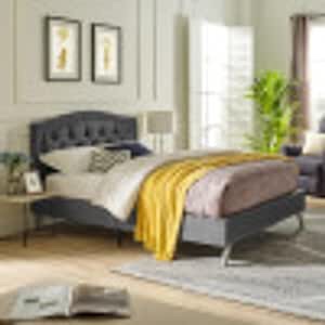 Classic Brands Coventry Diamond Tufted Upholstered Platform Bed / Headboard and Wood Frame with Wood Slat Support, Charcoal, Full