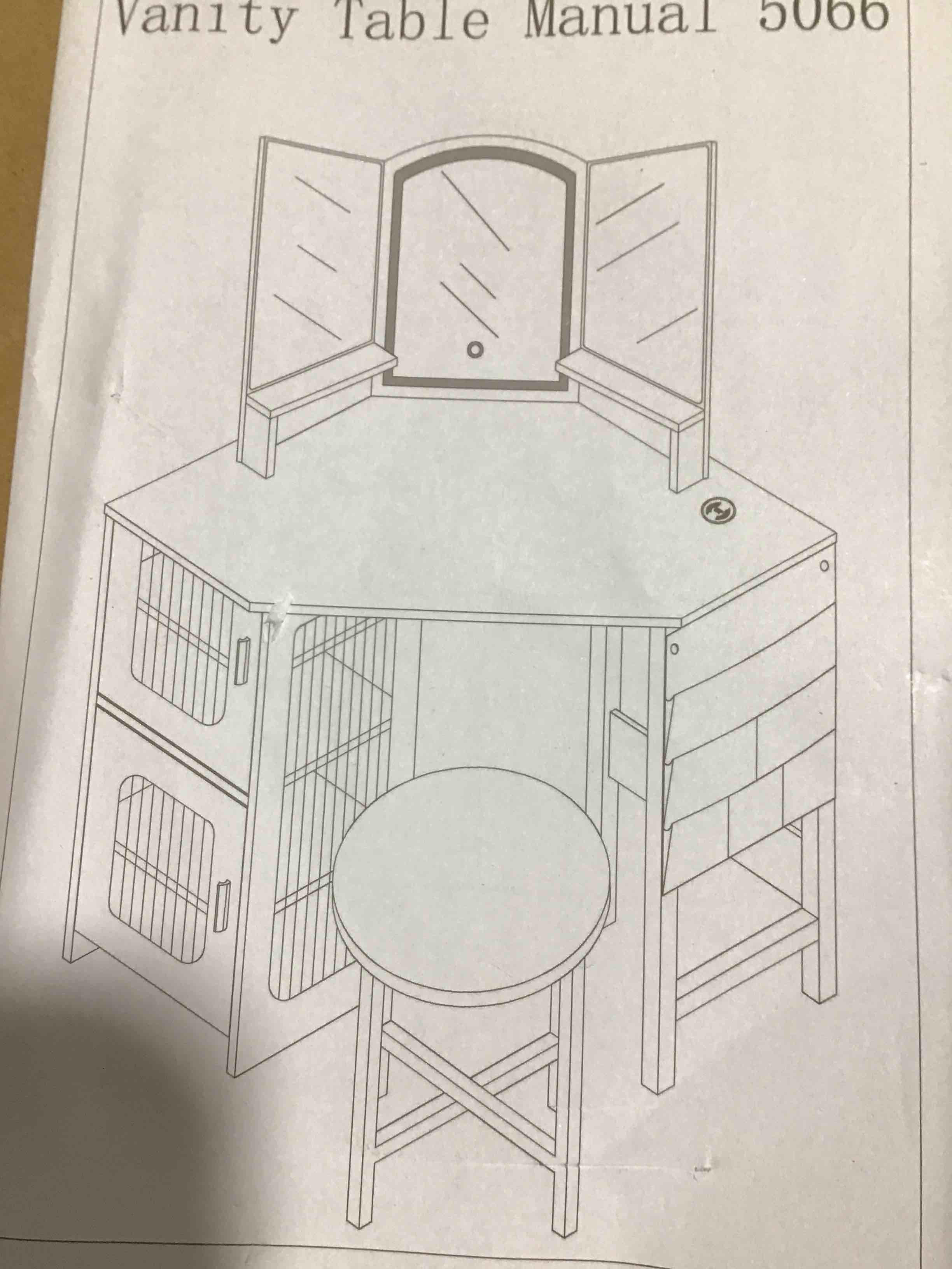QH-5066-25 Corner Makeup Vanity With Stool White (Incomplete 1 box only)