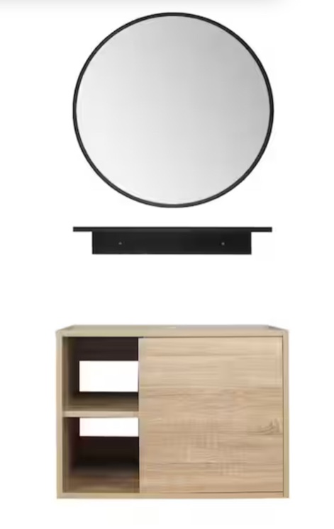 24 in. W x 19 in. D x 17 in. H Vanity Cabinet Only with Mirror in Wood Color, INCOMPLETE