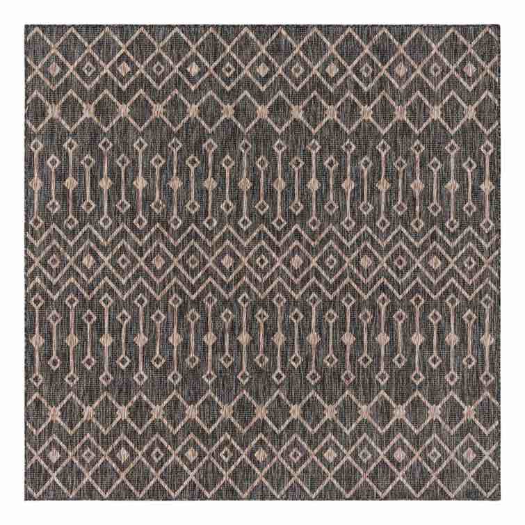 Leyla Southwestern Charcoal Indoor/Outdoor Area Rug 7’10” square