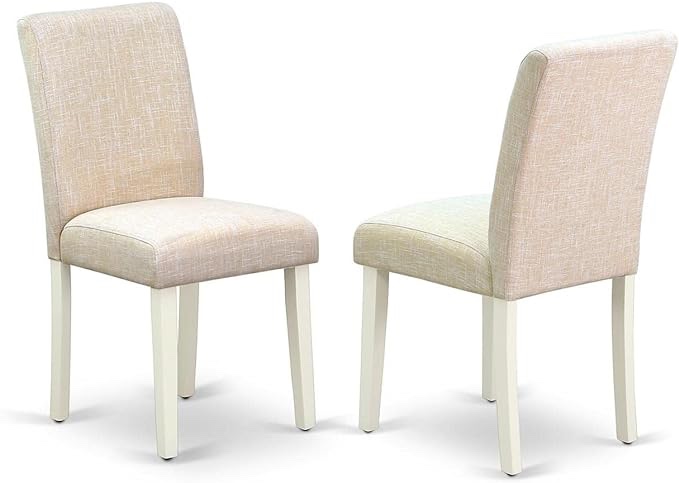 East West Furniture ABP2T02 Parson Dining Room Light Beige Linen Fabric Upholstered Chairs, Set of 2