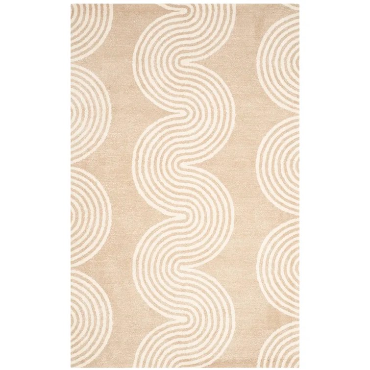 Geometric Handmade Tufted Beige/Ivory Area Rug