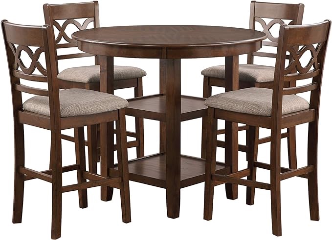 New Classic Furniture Cori 5-Piece Round Counter Set with 1 Dining Table and 4 Chairs, 42-Inch, Cherry Brown (missing bolts to secure top of table to base)