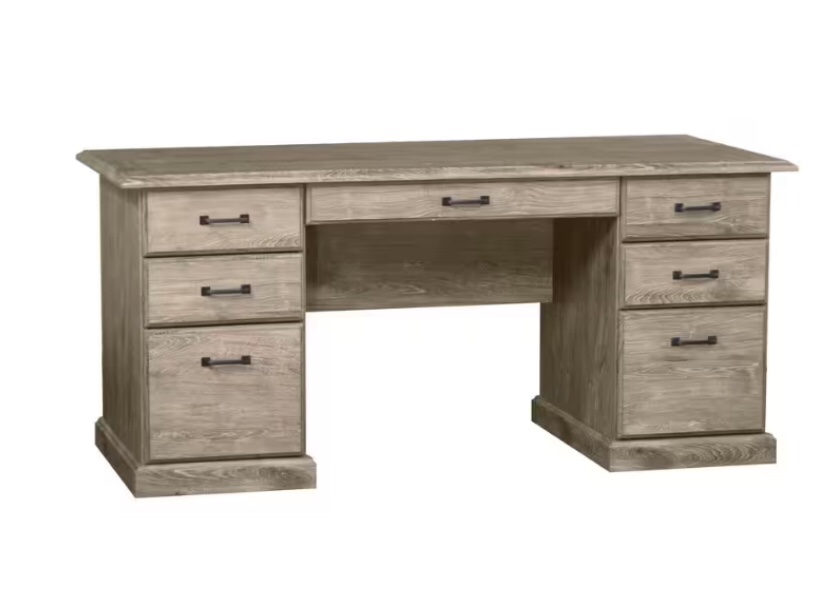 Honduras 65 in. Rectangular Gray Oak Particle Board 7 Drawer Executive Desk ( box 1/2 Incomplete)