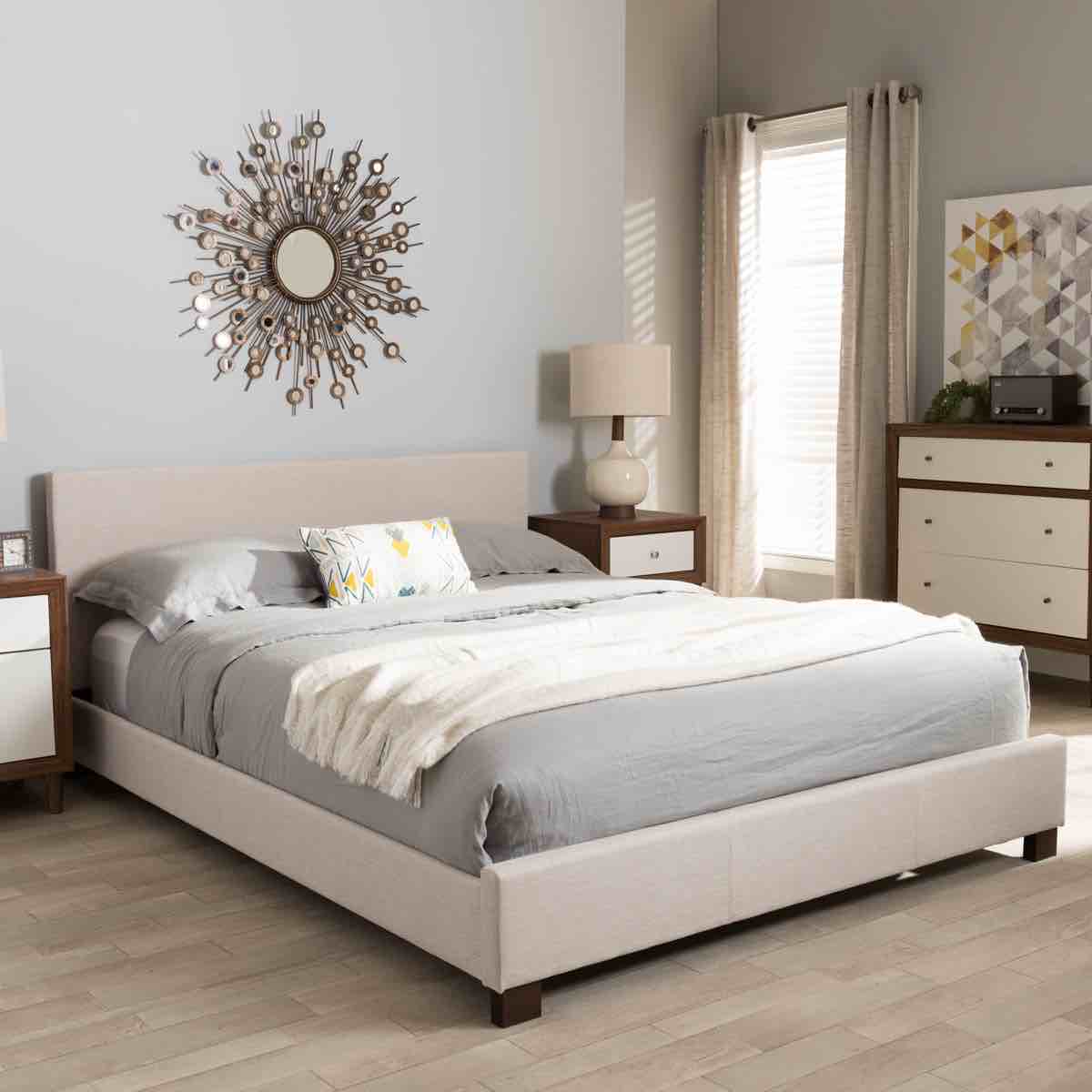 Baxton Studio Elizabeth Modern and Contemporary Beige Fabric Upholstered Panel-Stitched Queen Size Platform Bed( box 2/2 Incomplete)