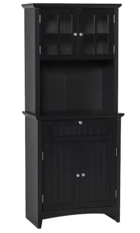 Black Kitchen Buffet Pantry Hutch with Framed Glass Door and Drawer