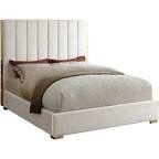 Meridian Furniture Becca Collection Modern | Contemporary Velvet Upholstered Bed with Deep Channel Tufting and Polished Gold Metal Frame, Cream, King ( (INCOMPLETE, Headboard Only)