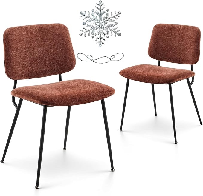 COLAMY Modern Upholstered Dining Chairs Set of 2, Fabric Dining Room Chairs Accent Diner Chair Stylish Kitchen Chairs with Solid Metal Legs and Curved Back, Orange