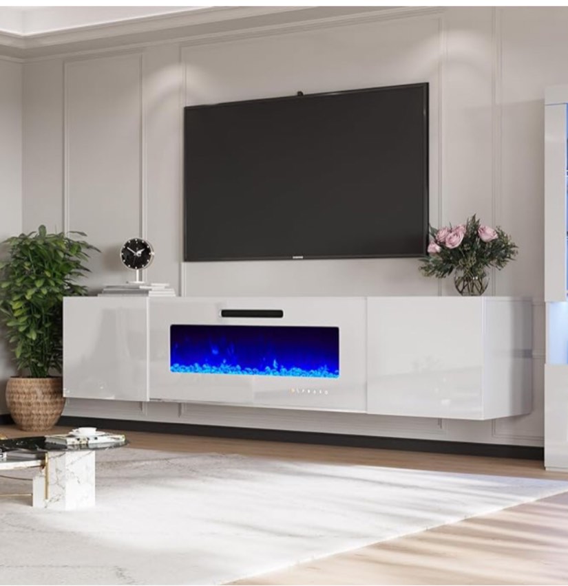 Areesa Floating TV Stand for TVs up to 78" with Electric Fireplace
