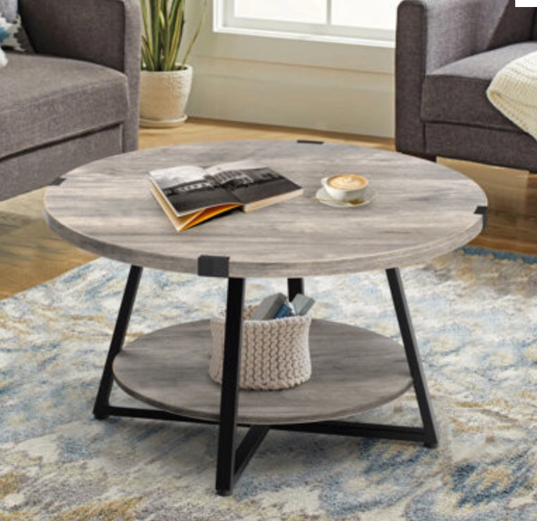 Jahaira Round Coffee Table with 2-Tier Storage Shelves