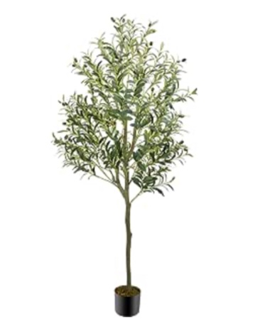 Olive Tree Artificial Indoor 6FT (72''), GTIDEA Artificial Tree Indoor Large Faux Olive Tree and Fruits Artificial Plants Silk Trees for Home Decor Office Living Room Spring (With Woven Basket & Moss)