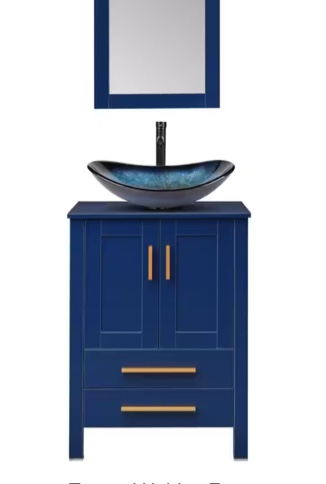 24 in. W x 19 in. D x 38 in. H Single Sink Bath Vanity in Blue US-BV1010-BU (incomplete)