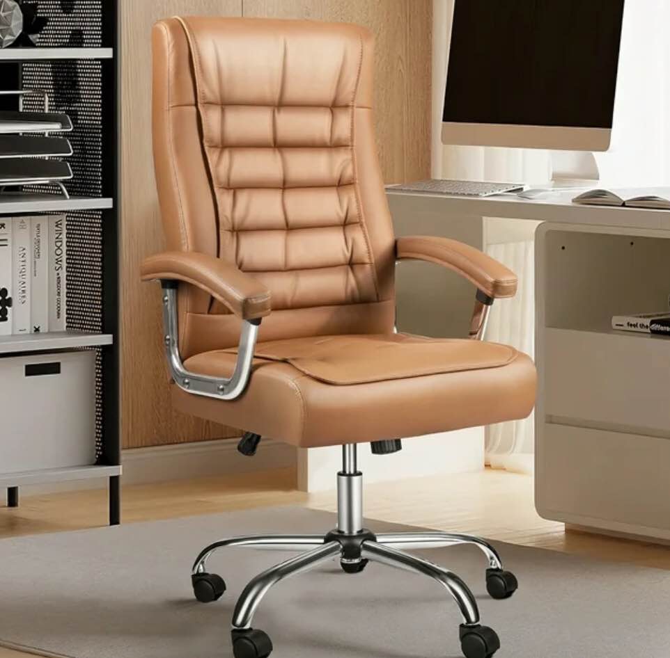 High Back Computer Chair with Padded Armrest, Khaki