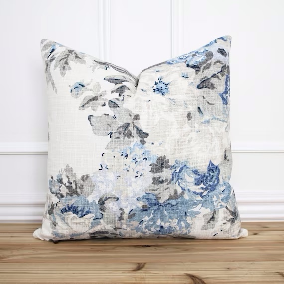 blue throw pillow floral pattern 20” x 20”  (similar to stock photo )